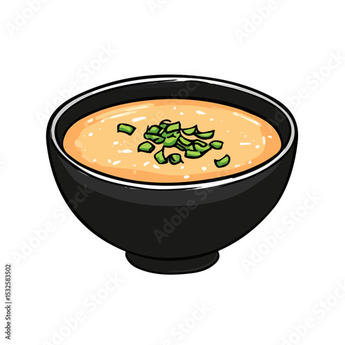 2D flat vector illustration of Miso Soup Doodle, isolated on a white background.