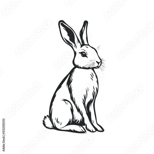 Hare Doodle illustration vector 2D flat, isolated on a white background.