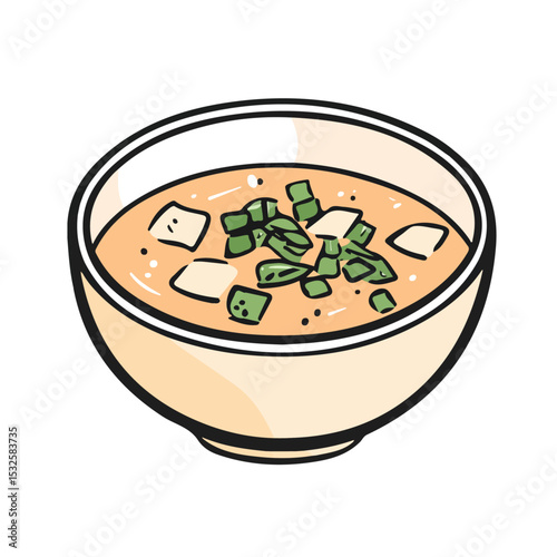 Miso Soup Doodle illustration vector 2D flat, isolated on a white background.