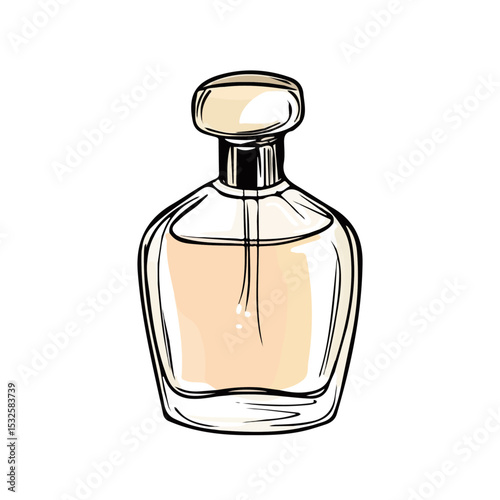 2D flat Perfume Bottle Doodle illustration vector, isolated on a white background.