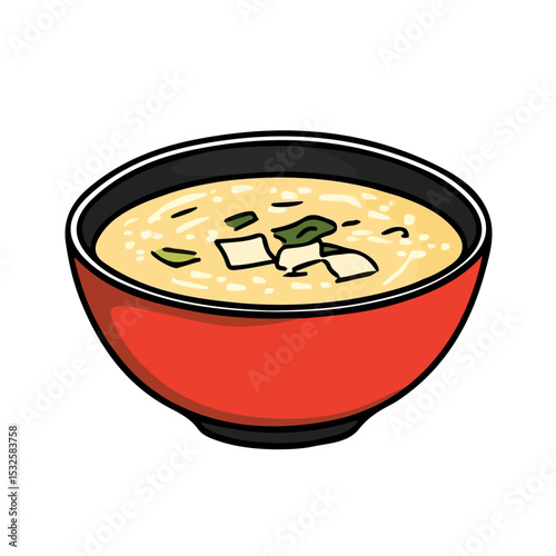 2D flat Miso Soup Doodle vector illustration, isolated on a white background.