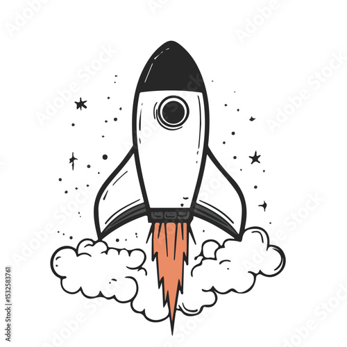 Launch Pad Doodle illustration vector 2D flat, isolated on a white background.