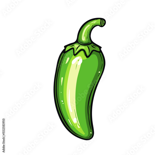 Jalapeno Doodle vector 2D flat illustration, isolated on a white background.