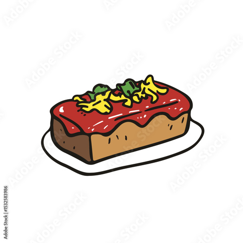 Meatloaf Doodle 2D flat vector illustration, isolated on a white background.