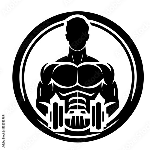 Black and white vector silhouette of a GYM Bodybuilder on white background