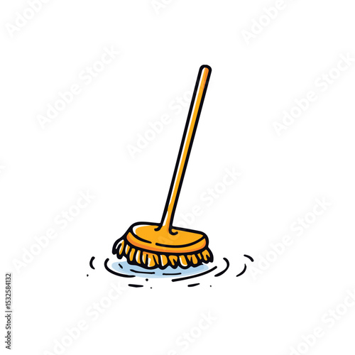 Mopping Floor Doodle illustration vector 2D flat, isolated on a white background.