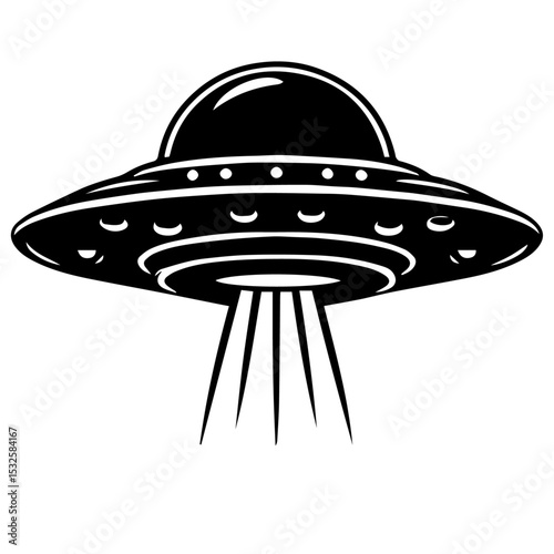 Black and white vector silhouette of a UFO on white background