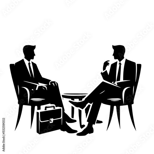 Black and white vector silhouette of a Business Discussion on white background
