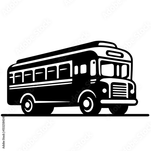 Black and white vector silhouette of a Bus on white background