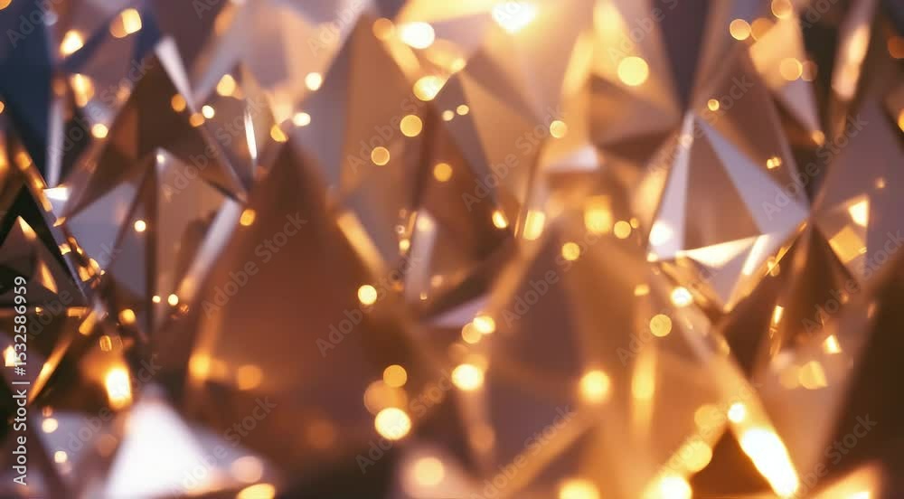 Chasing lights through triangular structures creating a sense of movement and depth with soft reflections