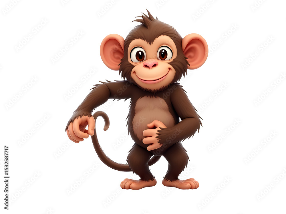 Fototapeta premium Playful Monkey: This delightful illustration portrays a charming cartoon monkey with an engaging and playful demeanor. The monkey stands with a joyful expression, radiating happiness and energy.
