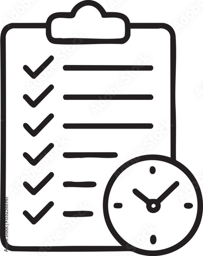 Task Checklist with Clock Icon – Time Management & Productivity Vector Design