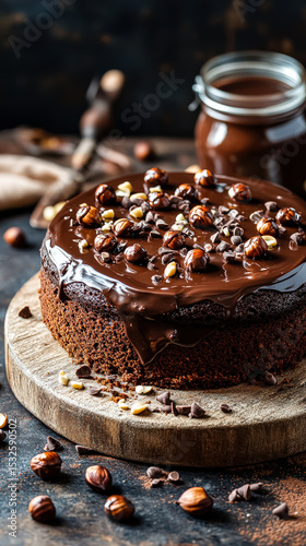 Chocolate cake with nuts on top