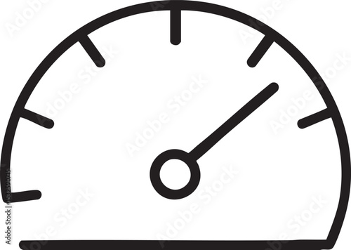 Simple Black and White Speedometer Icon with Needle Pointing Slightly Right of Center on White Background minimalist