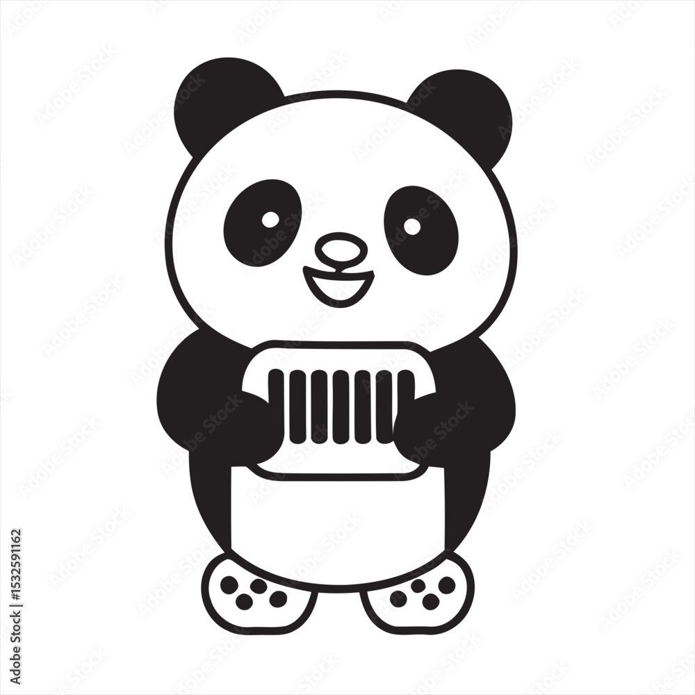 Naklejka premium Panda bear sitting happily while holding a bamboo branch in its paws