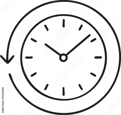Clock with Circular Arrow Time Management Productivity and Deadlines in a Continuous Loop of Efficiency black white