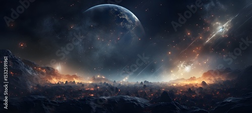 Galaxy Version of orange leaf world, ai generative