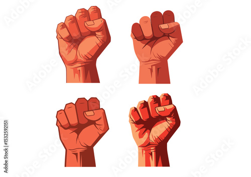 Clenched fist illustration in bold geometric style with warm red-orange tones, symbolizing strength