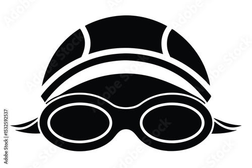 Stylized Black and White Image of a Swimmer Wearing Goggles and a Swim Cap