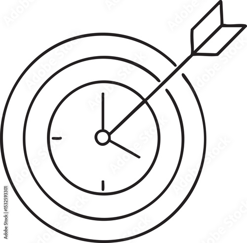 Target Clock with Arrow Time Management Goals and Deadlines Concept in Black and White Outline simple black