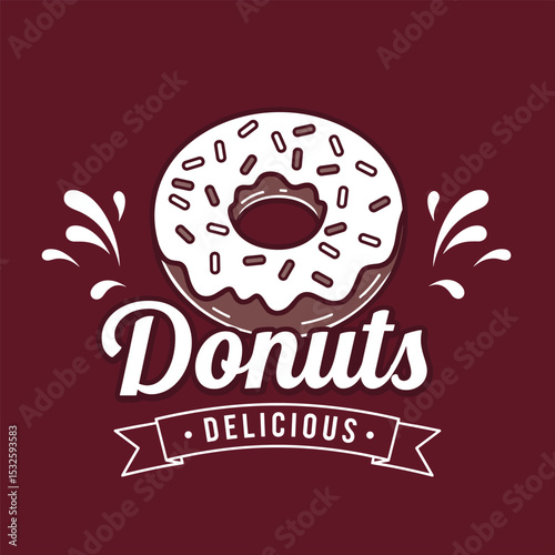 donut shop logo vector illustration emblem, strawberry donut lettering logo badge suitable for business logo, banner, sign, vintage style