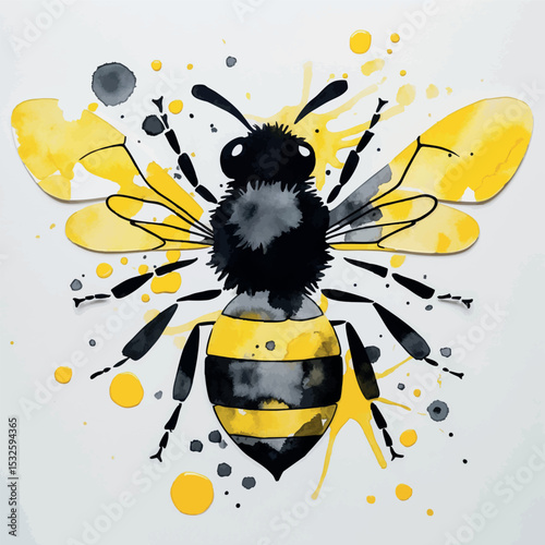 Artistic bee vector. Abstract watercolor insect with expressive strokes and modern vibe.