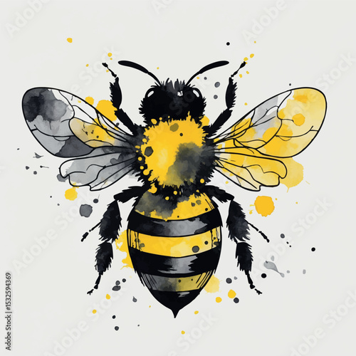 Artistic bee vector. Abstract watercolor insect with expressive strokes and modern vibe.