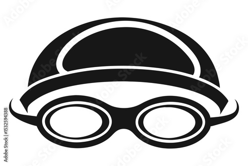 Black and White Silhouette of Swimming Cap and Goggles for Sport, Icon