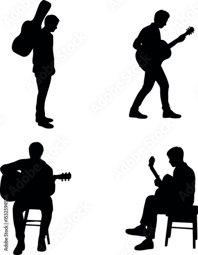 Black Silhouettes of Musicians Playing and Carrying Guitars