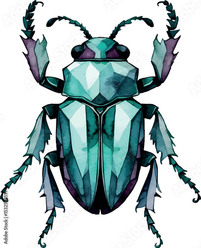 Artistic beetle vector. Abstract watercolor insect with geometric symmetry and bold colors.