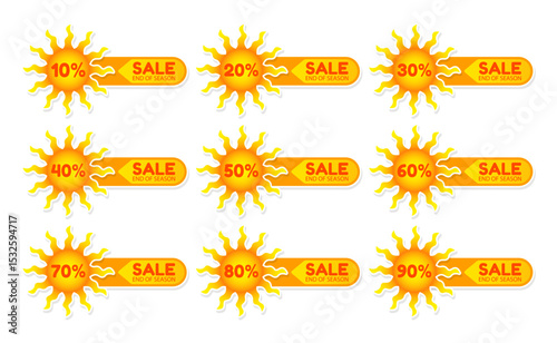 Hot summer sale tags badges and stickers discounts vector illustration isolated on white background
