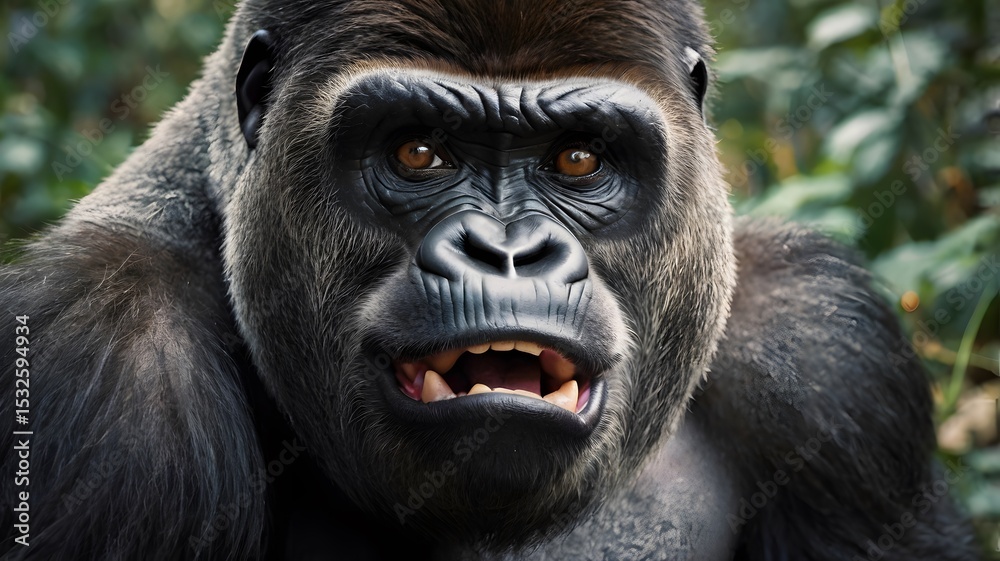 Fototapeta premium Reaction face of a powerful western lowland gorillas intense and expressive face.