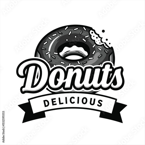 donut shop logo vector illustration emblem, strawberry donut lettering logo badge suitable for business logo, banner, sign, vintage style