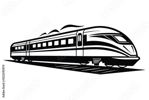 Streamlined Bullet Train Illustration Depicting HighSpeed Rail Travel in Black and White Style