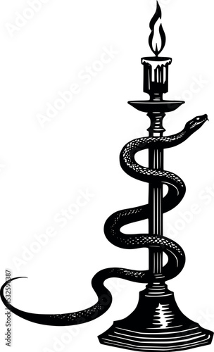 Snake candelabrum vector. Gothic candleholder with arcane reptilian motif.