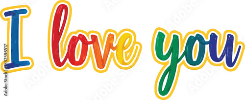 I love you colorful design: A visually stunning text-based artwork expressing love, featuring vibrant rainbow colors and an elegant script.