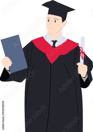 Graduate's Achievement: A graduate, adorned in academic regalia, holds a diploma and a file, embodying the culmination of years of dedicated study and the promise of a bright future.