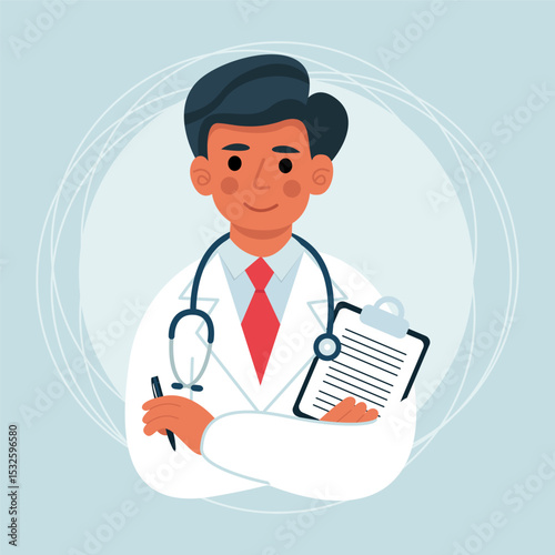 Illustration of a doctor on a blue background.