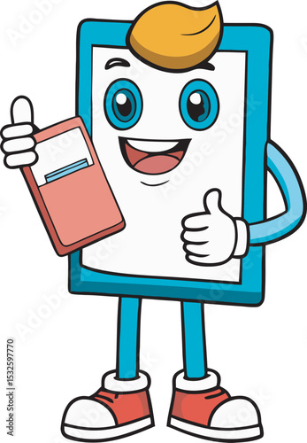 Vector mascot of happy tablet character. 
