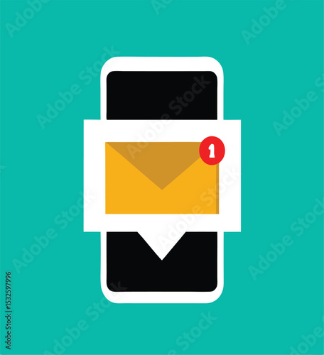 Email notification. New message on the smartphone screen concept. Vector illustration