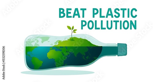 Beat plastic pollution earth in bottle illustration