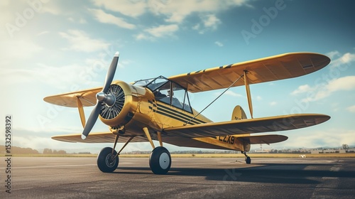 A photo of a vintage aircraft at an airshow.