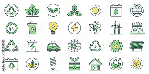 Editable Stroke Icon Set for Environmental Conservation in Vector Format

