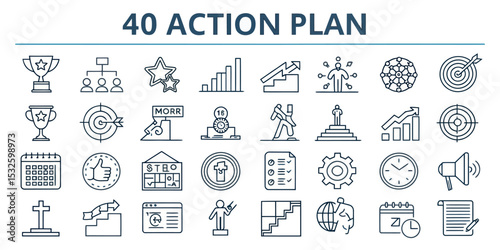 Monochrome Editable Stroke Icon Set of Action and Performance Icons

