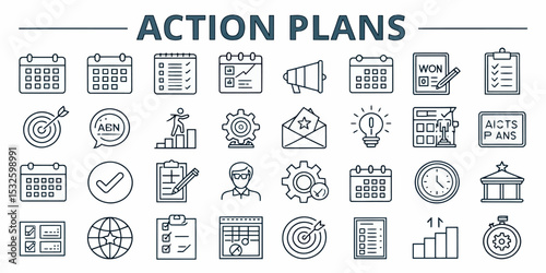 Monochrome Editable Stroke Icon Set of Action and Performance Icons

