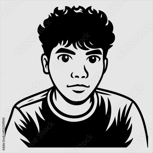 Digital Art Portrait: Simple line art portrait with clean lines showcasing a young person, presenting a modern graphic design style.