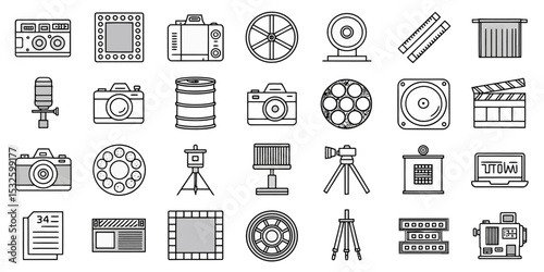 Monochrome Editable Stroke Icon Set of Photography and Camera Equipment

