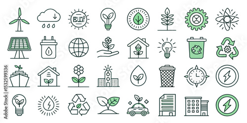 Monochrome Editable Stroke Icon Set of Sustainability and Eco Concepts

