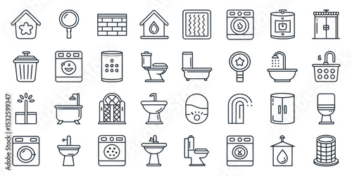 Monochrome Editable Stroke Icon Set of Toilets and Sanitary Fixtures

