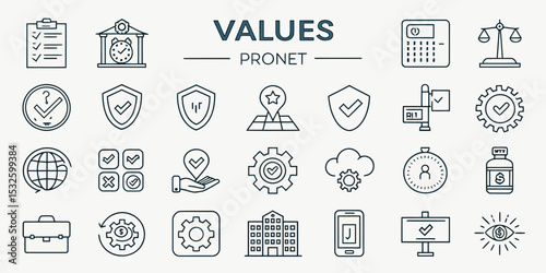 Monochrome Editable Stroke Icon Set of Core Human Values

